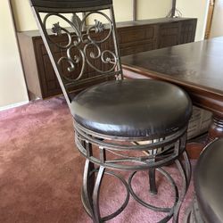 Pair Of Swivel Bar Stools- Metal And Leather 