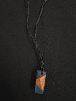 Necklace Blue resin pendant brown Wood New men women fashion accessory dress
