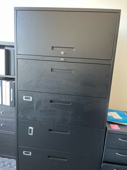 5 Drawer Black Lateral Filing Cabinet