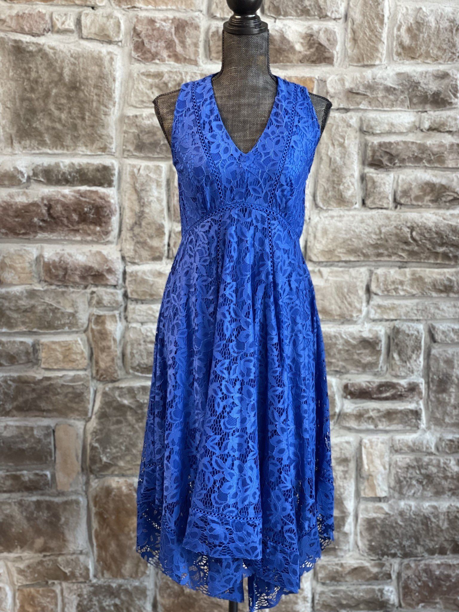 Size 10 New Navy Blue Lace Handkerchief Hem Dress Evening Wedding Occasion Nwt
