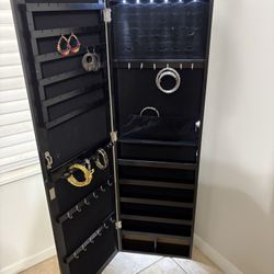 Mirrored Jewelry Cabinet with Lights  Wall Mount 48”X14.5”