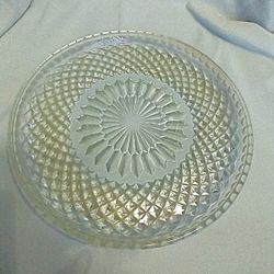 "Russian torte plate, 9.75” diameter, diamond Point (also called ""Hobnail"" or ""Sunburst"") (nc 3  U-0-60) soda lime glass- 