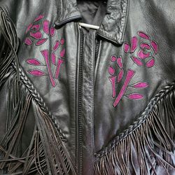 UNIK Vintage Ladies Leather Fringed Motorcycle Jacket