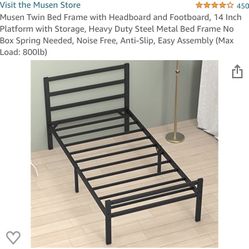 Musen Twin Bed Frame with Headboard and Footboard, 14 Inch Platform with Storage, Heavy Duty Steel Metal Bed Frame No Box Spring Needed, Noise Free, A