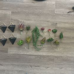 Triangular Wall Decor With Fake Plants