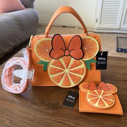Our Universe Disney Minnie Mouse Citrus Crossbody Purse Bag and Matching Wallet