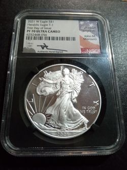 2021 W Eagle S$1 Heraldic Eagle T-1 PF 70 Ultra Cameo - John Mercanti Hand Signed