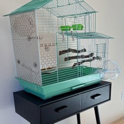 Bird Cage Birdcage Table Drawers Food Finch Canary Bath MCM Mid Century Modern 
