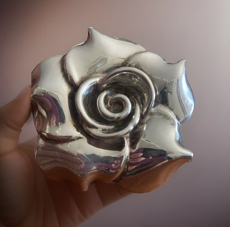 Vintage 925 Sterling Silver Large 3D Rose Brooch Pin Or Pendant From Israel