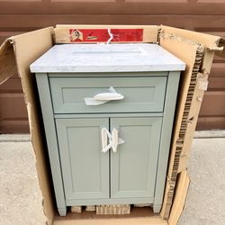 Brand New Bathroom Vanity With Marble Top, Sink, And Backsplash Set.
