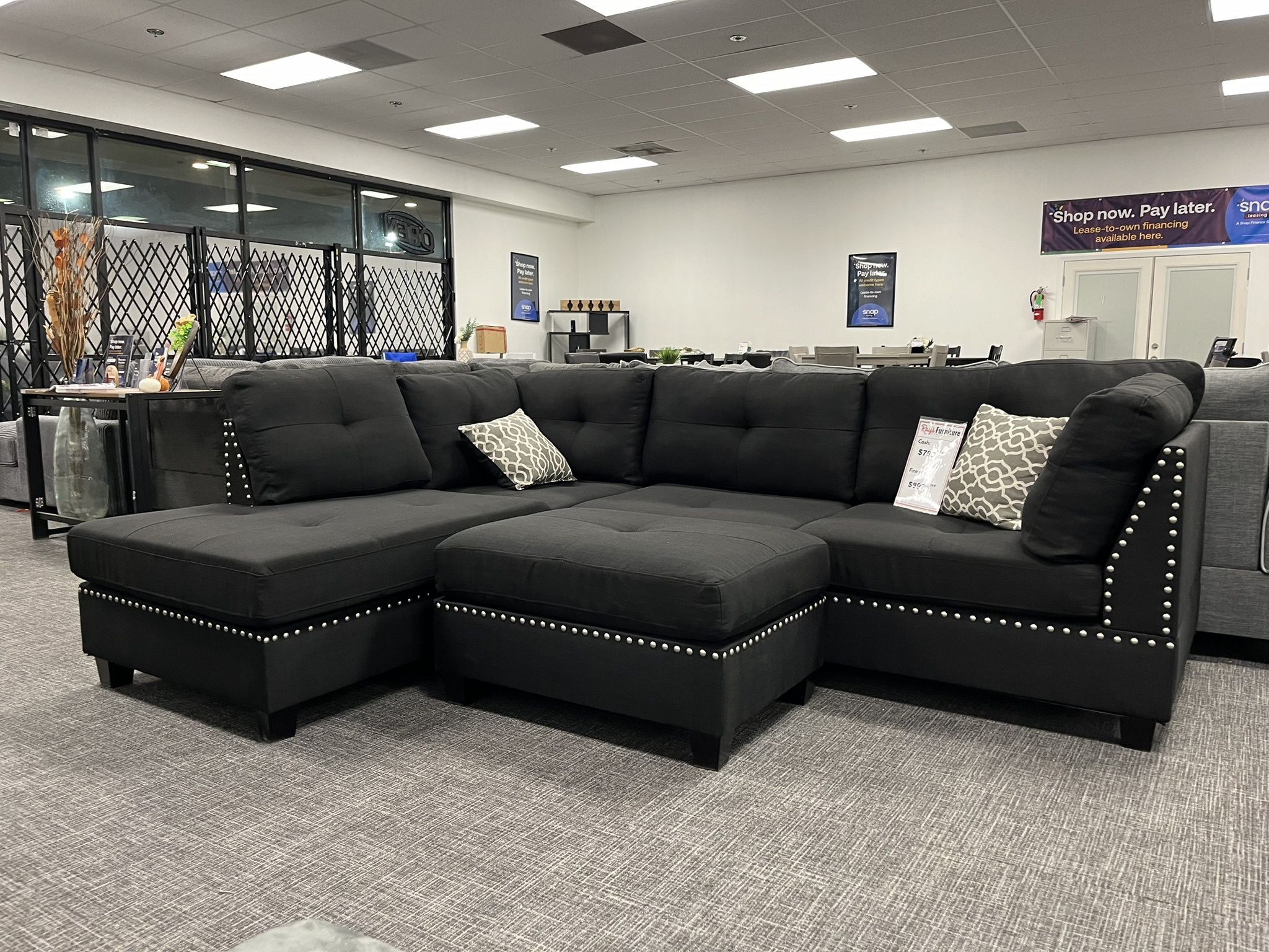 Black Sofa Sectional Set W/ Ottoman/ $10 EZ Down Payment Options