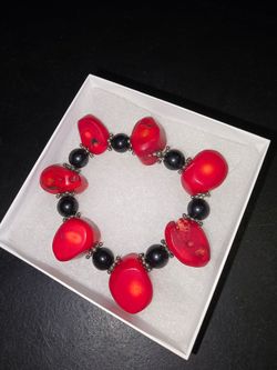 Coral obsidian bracelet