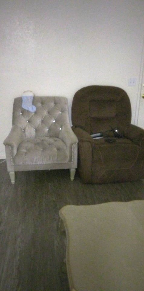 Grey Chair With Diamonds,And Recliner With Heating And Massager Controller