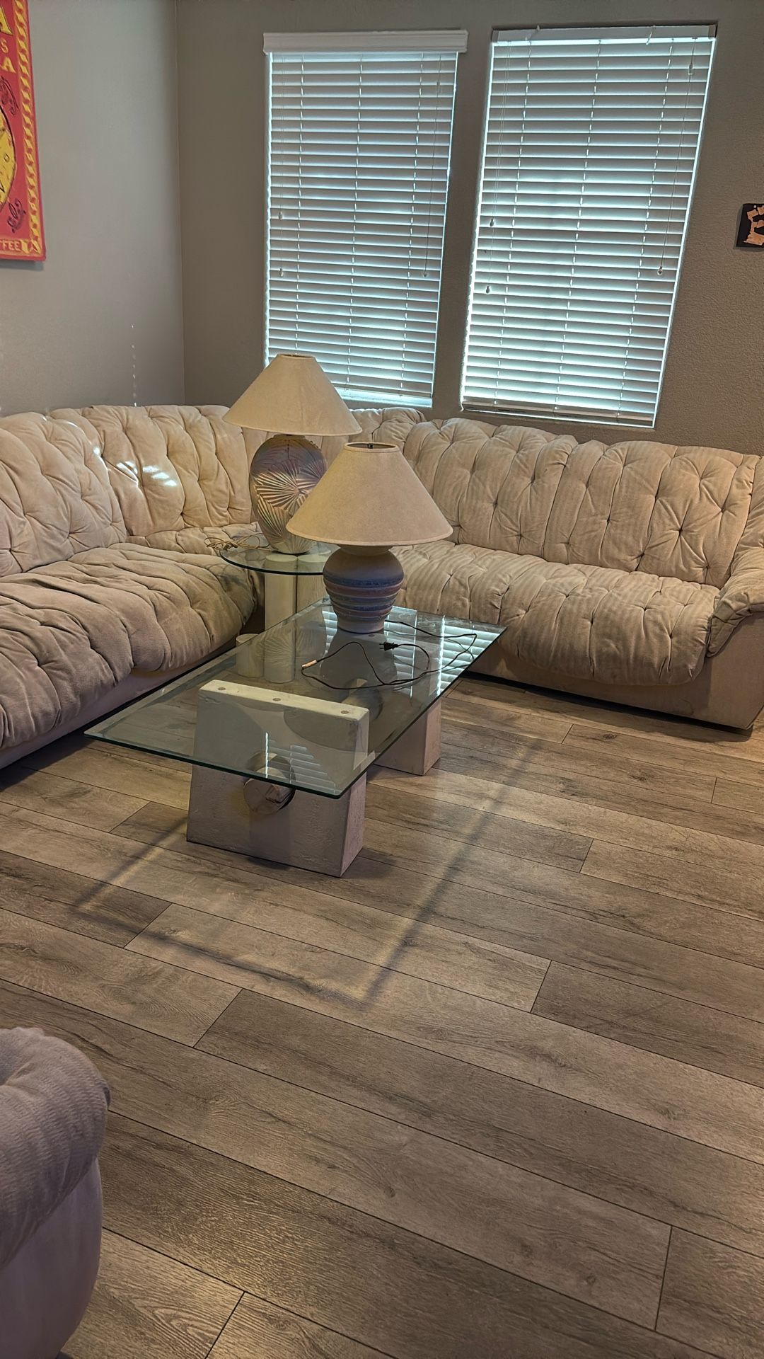 Sectional Needs To Be Clean Broken Spring On One Side . 2  Lamps . 1 Coffee Table . 1 End Table 