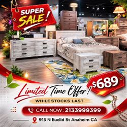 4 Piece Queen Size Bedroom Set ( Included Bed Frame ,Dresser, Mirror ,Nightstand )