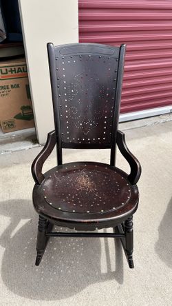 Vintage Pierced Wood Rocking Chair – Nailhead Detail – Great Upcycle or Accent Project