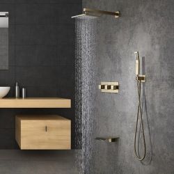Wall-Mounted 10" Shower System in Brushed Gold with Tub Spout Solid Brass Brushed Gold
