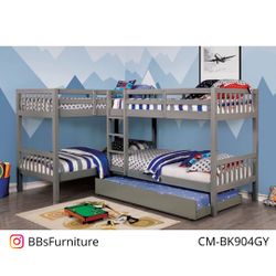 Gray Quadruple Twin Bunk Bed - Trundle Sold Separate (Free Delivery)