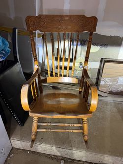 Vintage Wood Rocking Chair with Carved Back