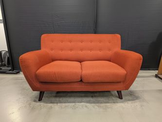 Mid-Century Modern Inspired Red Fabric Two-Seater Sofa