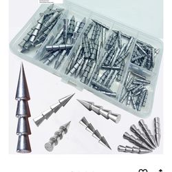 100Pcs/Box Nail Weights Sinkers(1/6oz,1/8oz,1/14oz,1/20oz,1/25oz,1/50oz) 6 Sizes Mixed，Insert Sinkers Lead Fishing Weights for Tackle Worm Soft Plasti