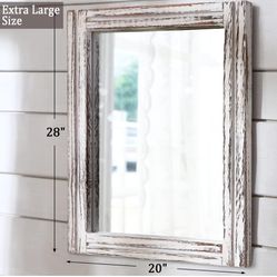 Large Wall Mirrors with Rustic Wood Framed 28"x20" Rectangle Decorative Hanging Mirror for Farmhouse Bedroom Bathroom Living Room Entryway