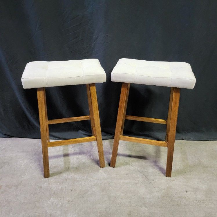 Backless Saddle Seat Fabric Upholstered Bar Stool Set of 2