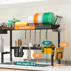 Over The Sink Dish Drying Rack (Expandable length Snap-On Design 2 Tier Large Dish Rack