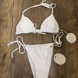 NWT PQ Swim Sail Eve Triangle Top and Bikini Bottom - WHITE -SMALL - FIRM