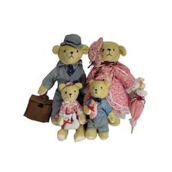 Family Teddy Bear Jointed Plush - Stuffed Animal Set of 4 Bears w/Clothes Rare 