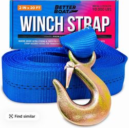 Better Boat Heavy Duty Marine Grade Winch Strap - 2"x20' Zinc Coated Hook, 10,000 lbs Break Strength