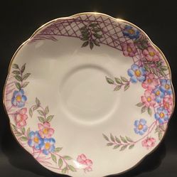 Royal Albert Bone China Saucer Blue & Pink Flower 1930’s Diameter 5.5”
