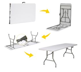 White Plastic Folding Table with Metal Legs