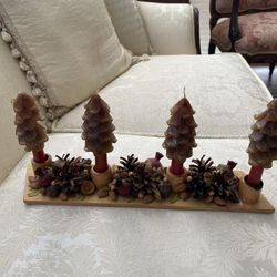 4 Christmas Candle Trees With Handmade Wooden Holder