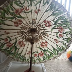  Vintage Asian Bamboo Rice Paper Parasol Umbrella ( flowers&butterflies)