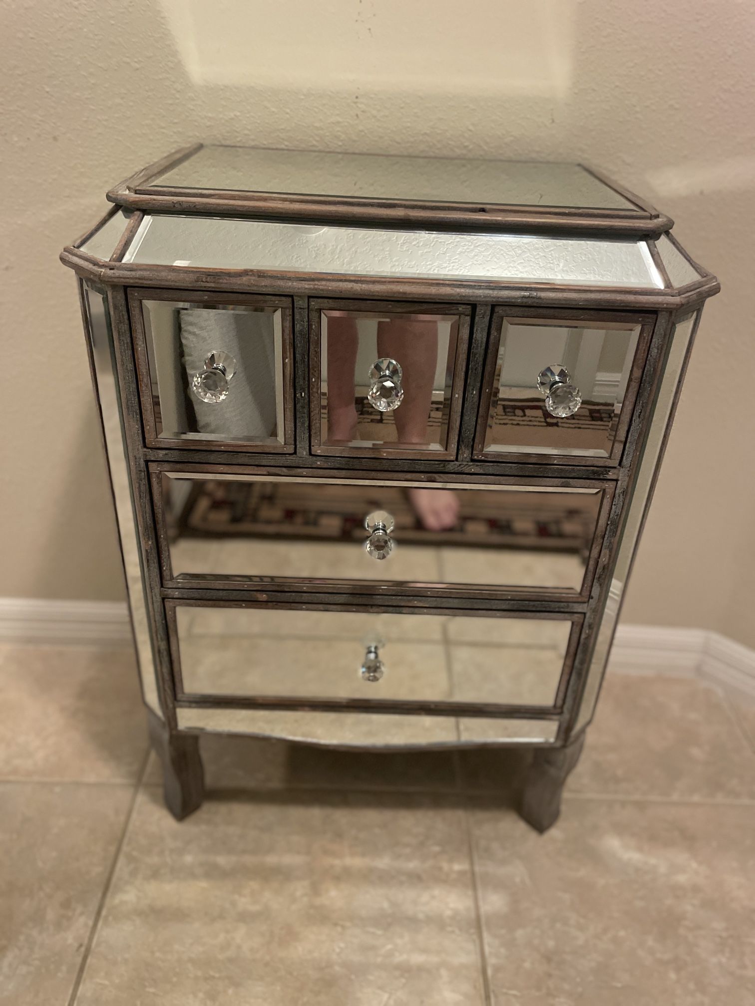 Small 5 Drawer Mirrored Nightstand