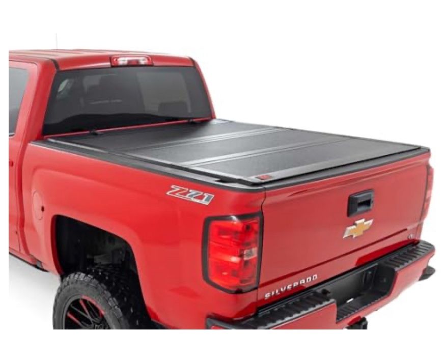 Rough Country Hard Tri-Fold Flip-Up Truck Bed Tonneau Cover For Chevy Silverado And GMC 1500/2500HD/3500HD (2014-2019) - Fits 6'7" (78.8-78.9") Bed Wi