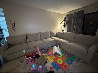 Large Light Gray Fabric Sectional Sofa