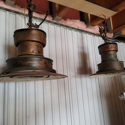 PAIR of 1880 Railway Train Station Copper Gas Lantern Lamps 