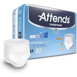 Attends Underwear for Adult Incontinence Care with Quick-Dry Channels, Ultimate Absorbency, Unisex, Small, 20 Count 