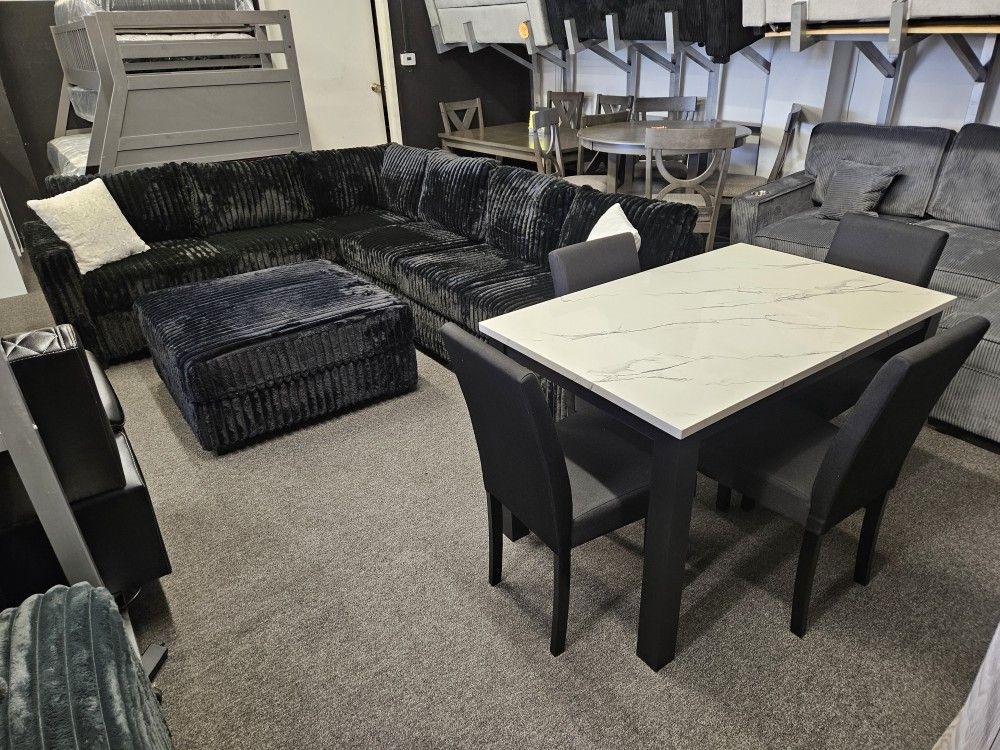 Package Deal Sectional Corduroy Fabric, Ottoman & Dining Set $1199