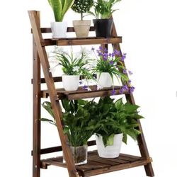 Indoors and Outdoors Folding Wooden Flower Pot Stand Flower Plant Display Ladder Stand (3-Tier)