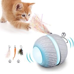 Cat Interactive Toys for Indoor Cats, Cat Automatic Toy Feather Toys with 360°Self Rotating Ball Flashing LED Colorful Light USB Charging, Cat Toy Int
