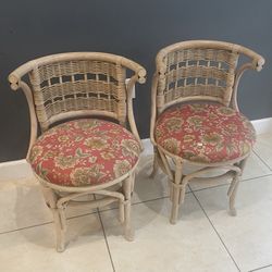 MidCentury Bamboo Rattan Honeymoon Bistro Chairs -Pair