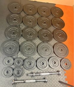200 # Adjustables Cast Iron Dumbbells [ Yes!! 100 pounds for each hand] Open Box Condition.