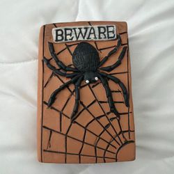 Cement Halloween Books Spells, Beware Spider Decor
