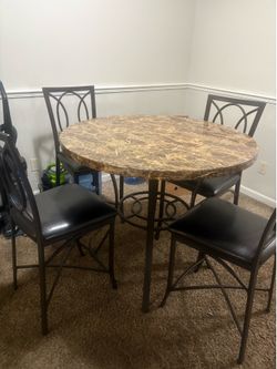 Round Marble-Top Dining Table with 4 Chairs