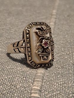 Marcasite flower pot ring, large, estimate size 10 (?)