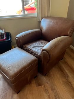 Leather Armchair with Ottoman