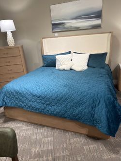 Brown and White Bed and Matching Dresser